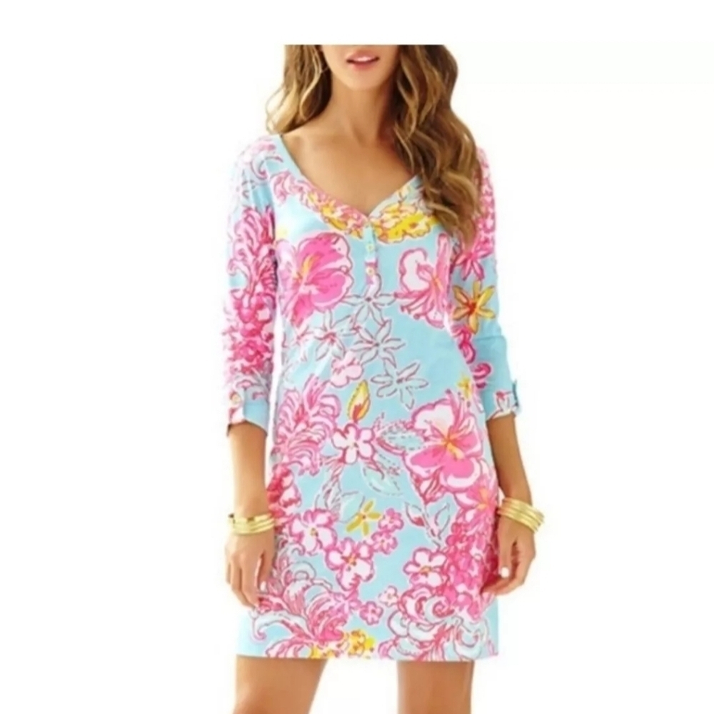 Lilly Pulitzer Blue Pink Yellow Floral Mini Dress